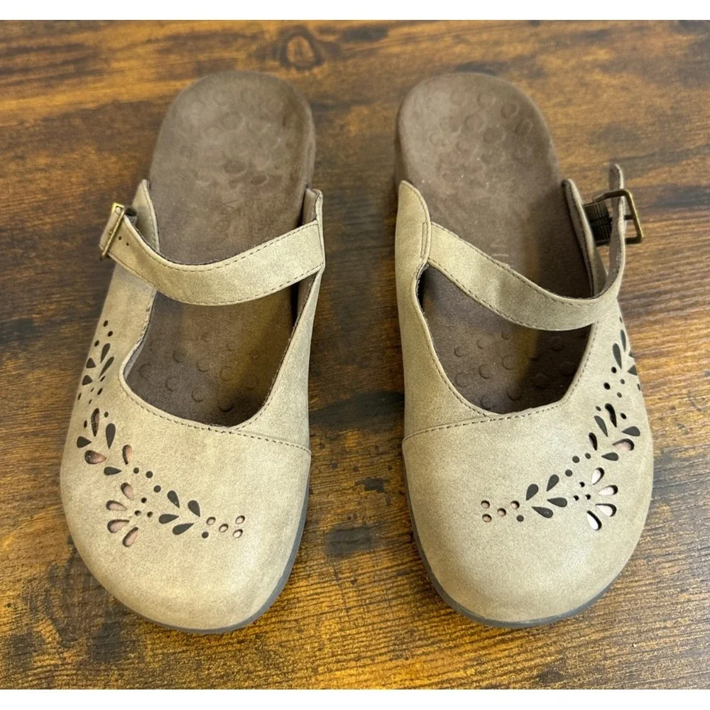 Vionic Rest Midway Mary Jane Mules Taupe Laser Cut Floral Orthotic Shoes Size8 - Picture 14 of 14